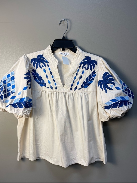 THML Tops - THML Cream Shirt with embroidery Stitching